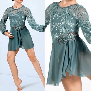 Weissman IC sage green sequin dance costume